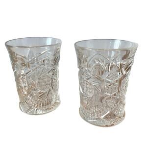 Antique EAPG McKee Glass Co Sunburst Aztec Set of 2 Sunburst Tumblers 4" Tall